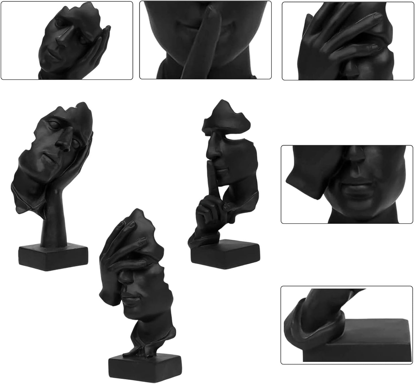 aboxoo 3 Pcs Thinker Statue, Silence is Gold Abstract Art Figurine,No Hear No See No Speak,Modern Resin Sculptures Decorative Objects Home Decor for Living Room,Office Bookshelf,Desktop(Black)