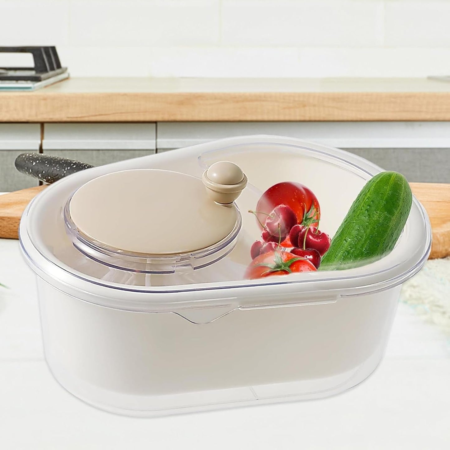 Fruit Washing Machine - ABS Salad Washer and Spinner | 12.6x9.45 Inches Lettuce Dryer, Kitchen Food Prep Tool, Labour-Saving Gadgets for Strawberry, Lettuce, Blueberries, Cherry Tomato