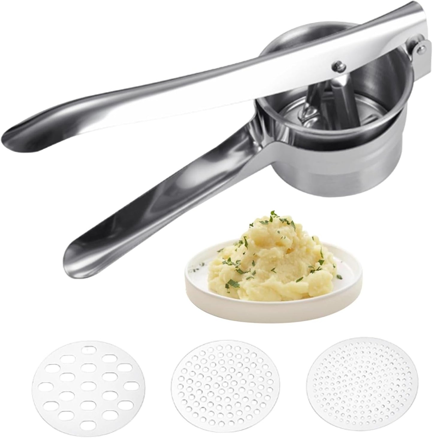 Maschera di patate in acciaio inossidabile di patate ricer con pressa da frutta multiuso a 3 buche, utensili da cucina e gadget per purè di, cibi per bambini, succo di limone