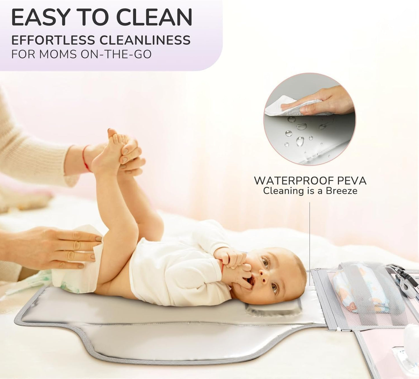 Portable Diaper Changing Pad for Baby, Detachable Travel Changing Pad with Baby Wipes Pocket, Gifts for Baby Shower, Newborn Girls and Boys (Pink)