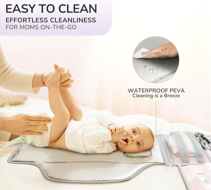 Portable Diaper Changing Pad for Baby, Detachable Travel Changing Pad with Baby Wipes Pocket, Gifts for Baby Shower, Newborn Girls and Boys (Pink)