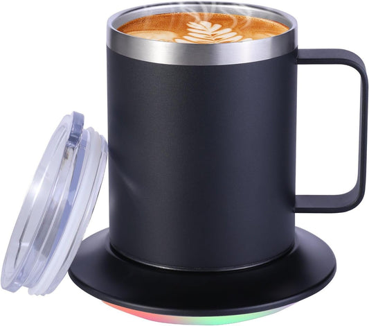 Self-Heating Coffee Mug - 12oz USB Electric Heated Mug with Temperature Control & 10H Auto Shut Off, Smart Warming Travel Mug for Hot Tea/Coffee, for Office/Home (Black)