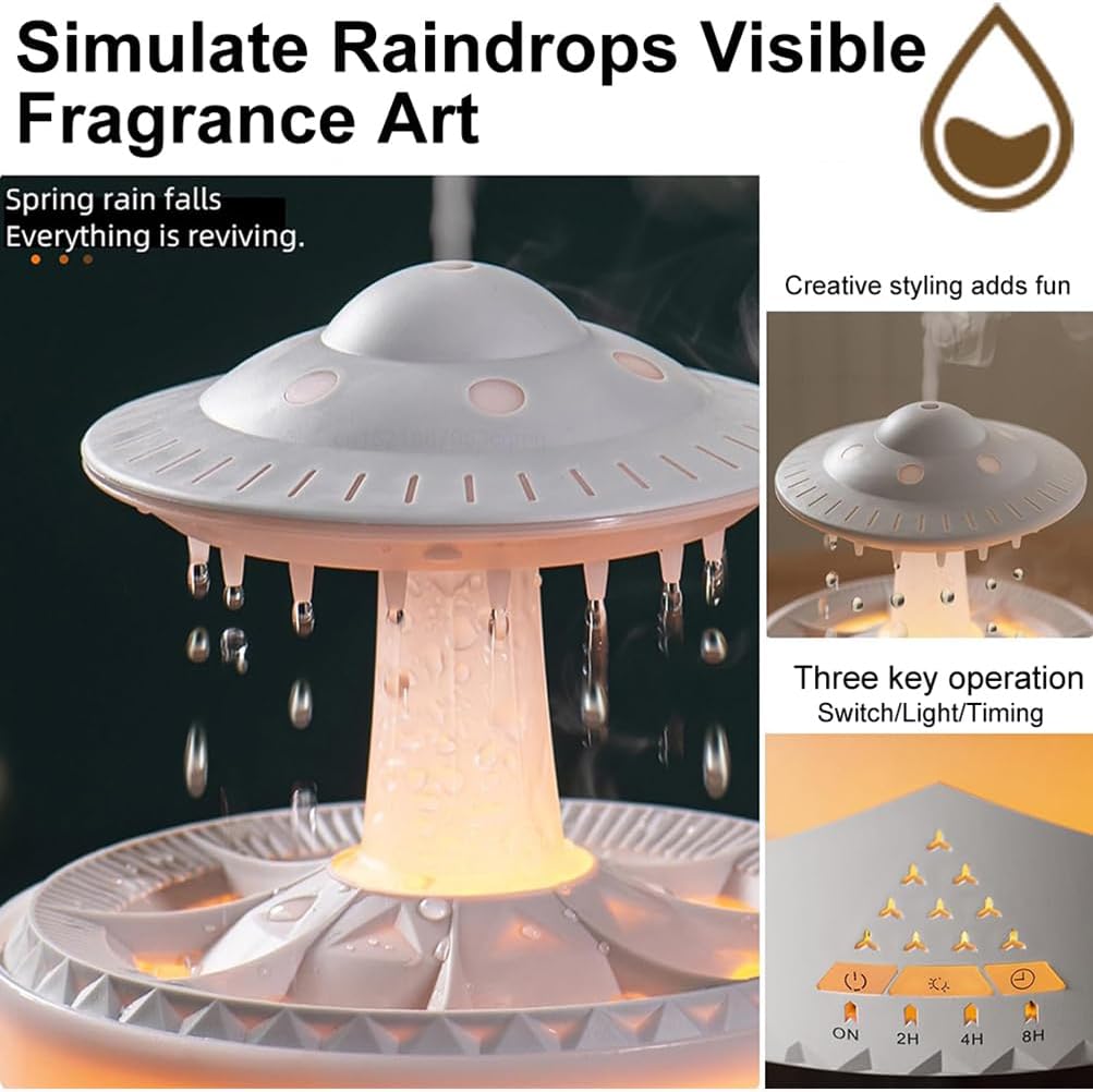Essential Oil Diffuser, 350ML Rain Cloud Humidifier, 7 Colors Night Rain Diffuser with Remote Control Timing, Air Humidifiers and Aromatherapy Diffuser,3 Timer,Waterless Auto Off