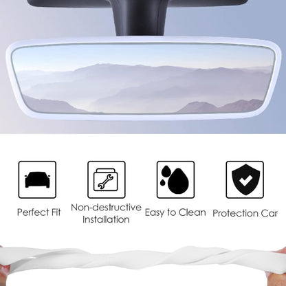 TSTESE 2PCS Protector Trim Frame Compatible with Tesla Model 3 Model Y (2019-2024 2025) Screen Edge Frame Rearview Mirror Cover Interior Silicone Decorations Center Console Decor Accessories (White)