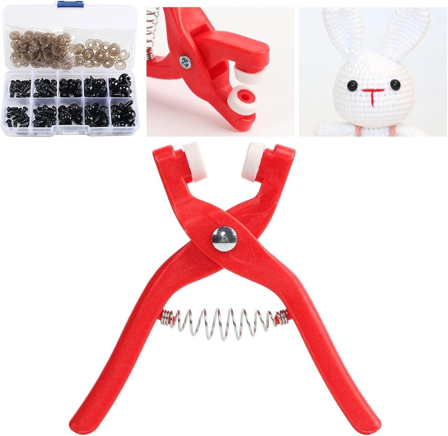 XANRONKJ Safety Eye Pliers Tool for Amigurumi, Safety Eye Snapper Crochet Tool Clamp & Stuffed 6-12mm Animal Eyes Making Supplies Tool (Red)