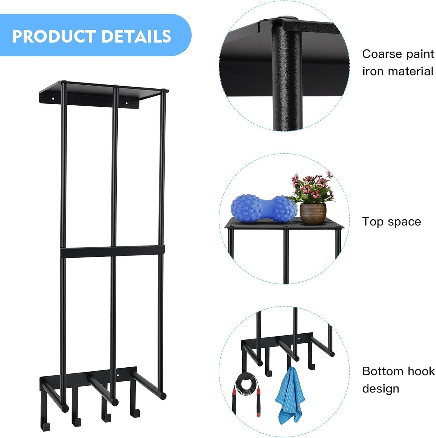 DNYLHRLZ Yoga Mat HolderYoga Mat Holder Wall MountHome Gym Accessories Organizer,Towel Storage Rackwith 4 Hooks for Hanging Foam Roller and Resistance Bands Gym Organization for Home Gym