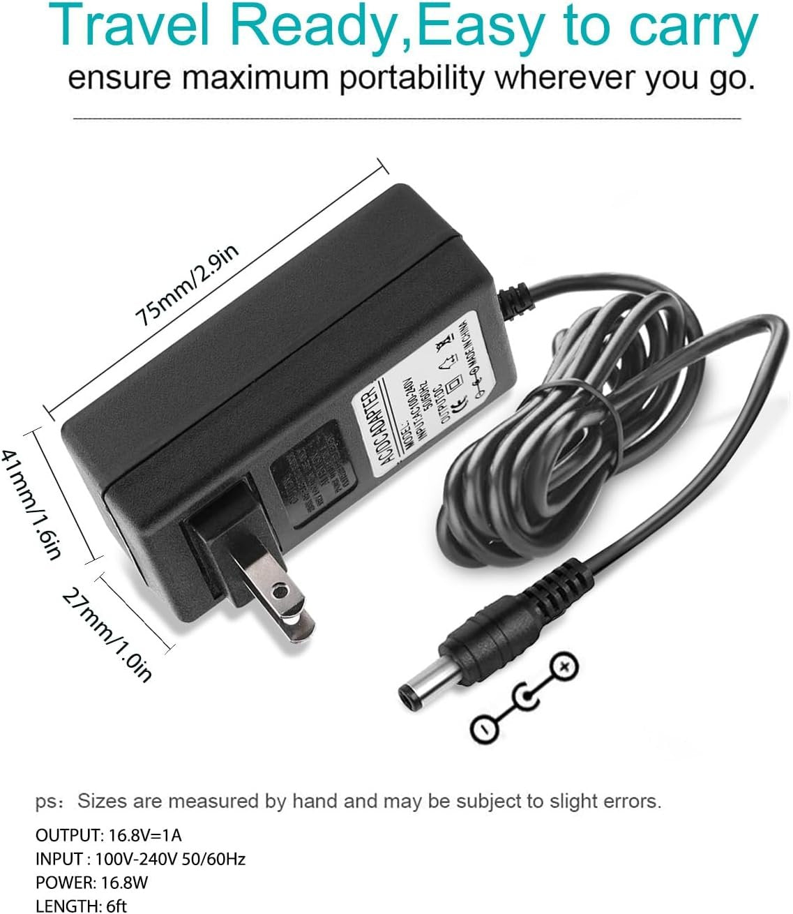 16.8V AC/DC Massage Gun Charger Adapter with 16.8V 0.8A 1A Massage Guns Power Supply Cord Cable (6.6Ft)