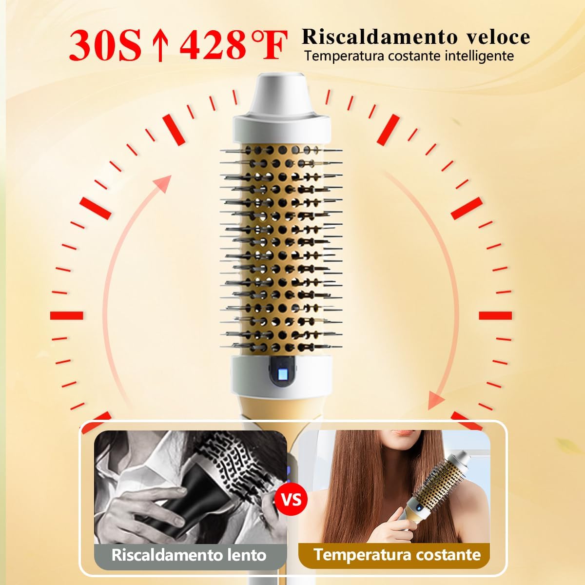 Rotating Hair Brush, Thermal Hair Brush, Thermal Curling Brush, 38 mm Heated Lonic Curling Brush for Creating Volume and Natural Curls, Ionic Care (Gold)