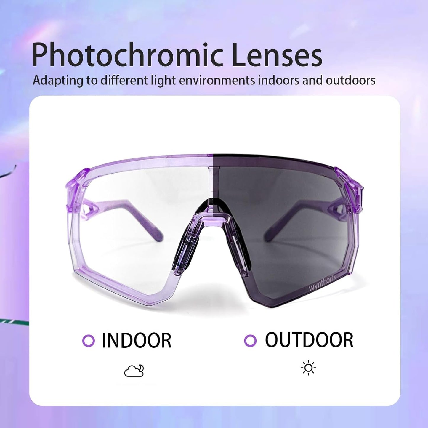 Wynthorix VeilGlam Pickleball Glasses for Women Photochromic Lens Protective Eyewear UV Protection Safety Sunglasses ANSI Z87 Anti Fog Scratch Tennis Squash Racquetball Goggles (Purple, Medium-Large)