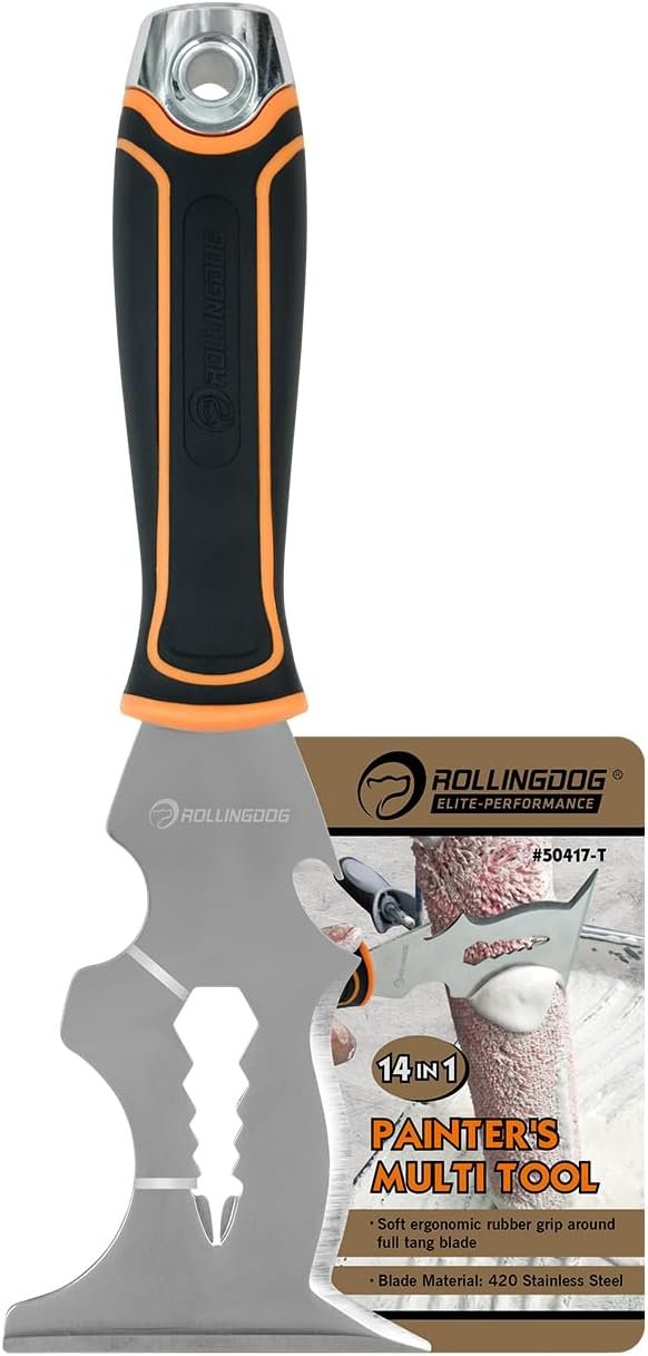 ROLLINGDOG Paint Scraper - 3" Putty Knife Scraper with Stainless Steel Blade,Metal Hammer End,Multi Tool (14 in 1)
