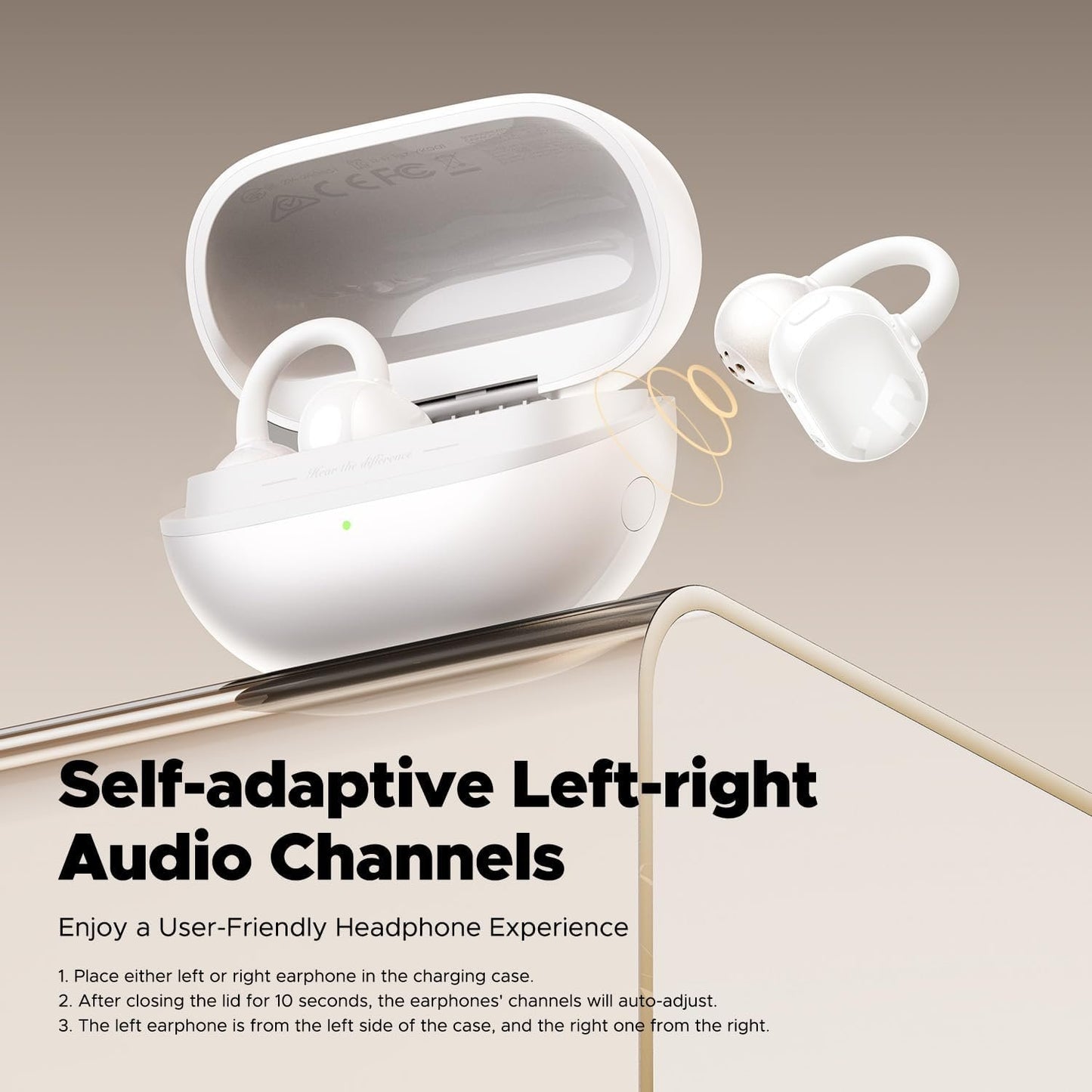 SOUNDPEATS POP Clip Open Ear Earbuds, Bluetooth 5.4 Clip-On Headphones, Lightweight Comfort, AI Call Noise Cancellation with Dual Connection, Immersive Audio Wireless Earbuds, 30H (White)