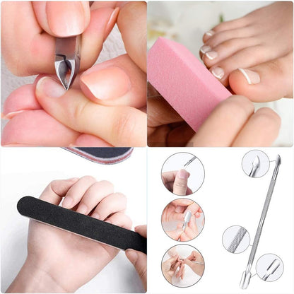 WOVTE Nail File Set, 11 Pcs Nail Files & Buffer Block, Fine Grit, White, EVA Material, Comes with Cuticle Nipper & Pusher