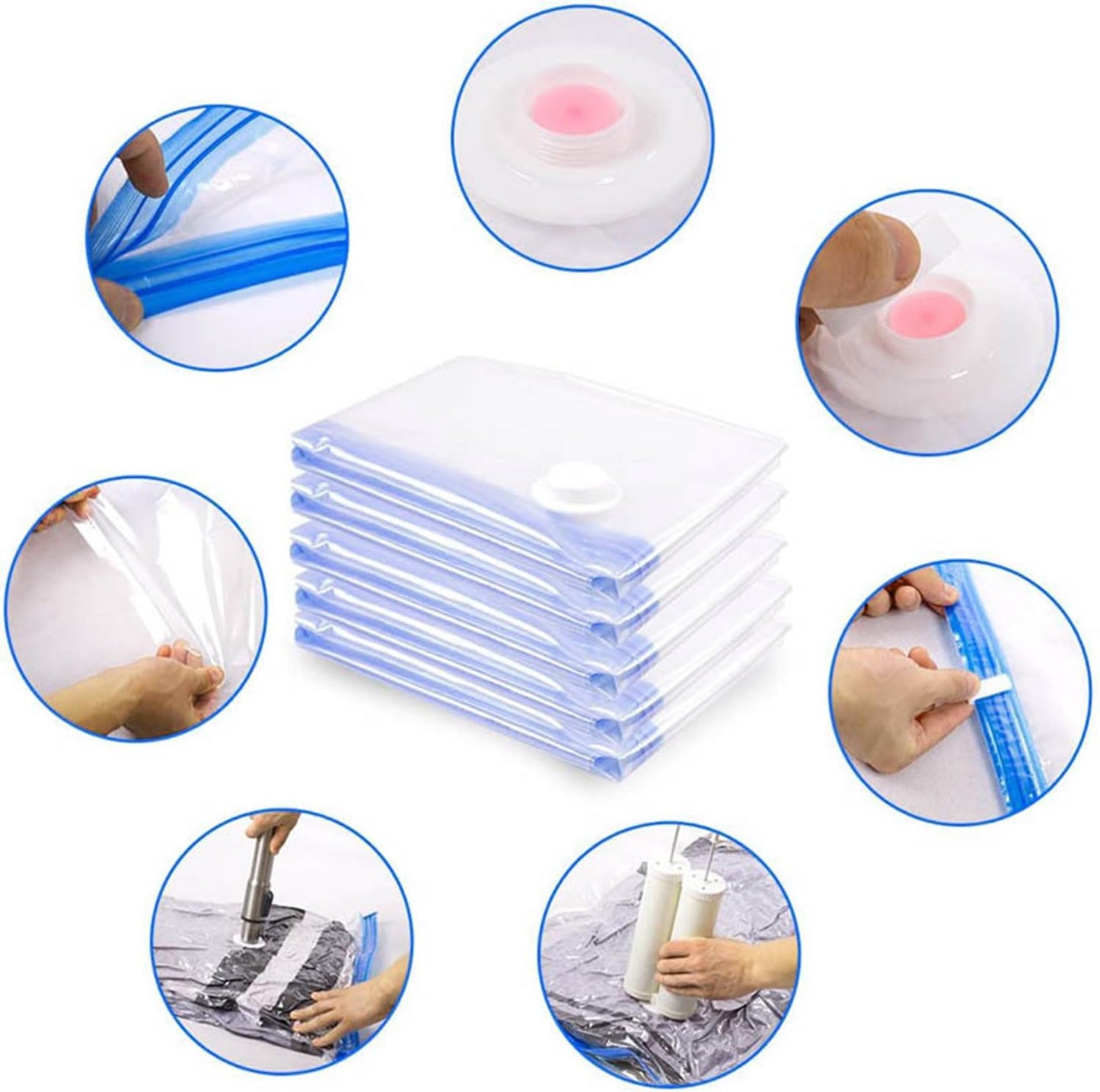 Vacuum Storage Bags Small 6 Pack with Suction Pump, 60 X 40 Cm Reusable Compression Bags Space Saver, Vacuum Bag for Packing,Clothes, Bedding, Travel