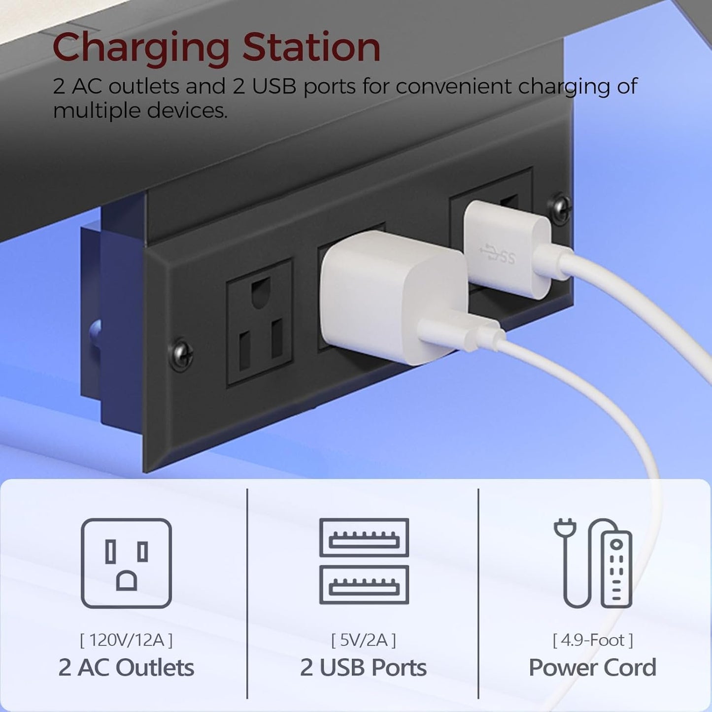 MAHANCRIS Bed Frame, Full Bed Frame with Charging Station and LED Lights, Heavy Duty Metal Slats, Bed Frame Platform Full Size No Box Spring Need, Easy Assembly for Full Beds, Black BFHB137E01
