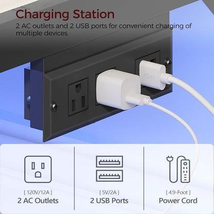 MAHANCRIS Bed Frame, Full Bed Frame with Charging Station and LED Lights, Heavy Duty Metal Slats, Bed Frame Platform Full Size No Box Spring Need, Easy Assembly for Full Beds, Black BFHB137E01