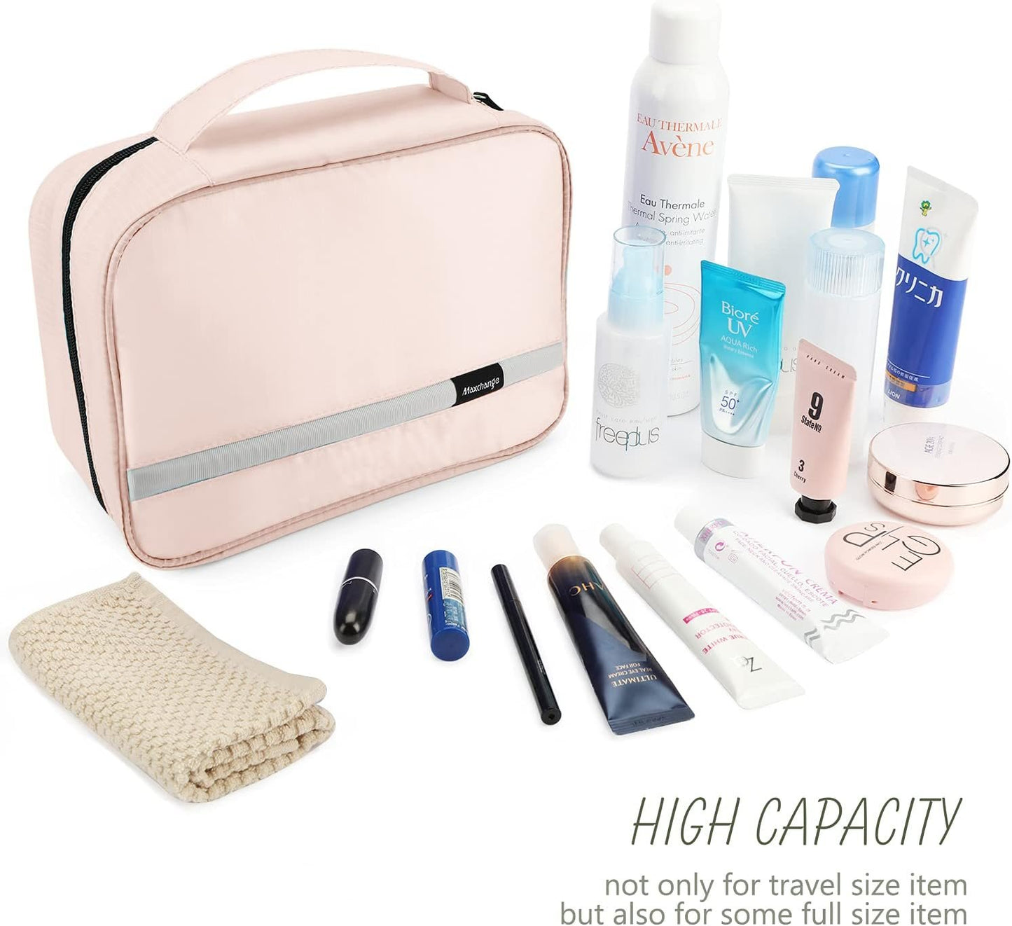 Maliton Hanging Toiletry Bag, Travel Toiletry Bag | Foldable Dopp Kit with Large Capacity for Men | 4 Layers Portable Waterproof Hygiene Bag for Women | Travel Bathroom Organizer(Pink)