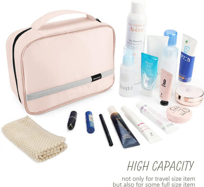 Maliton Hanging Toiletry Bag, Travel Toiletry Bag | Foldable Dopp Kit with Large Capacity for Men | 4 Layers Portable Waterproof Hygiene Bag for Women | Travel Bathroom Organizer(Pink)