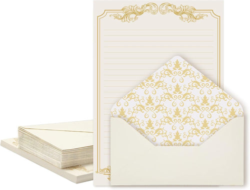 XXINMOH 90 Pieces Stationery Set with Envelopes (60 Vintage-Style Paper Sheets + 30 Envelopes), Gold Border Letter Writing Paper and Envelopes for Love Letter, Party Invitations