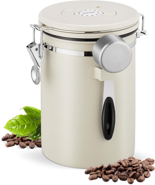 Pitmoly Airtight Coffee Canister with CO2 Valve,2.8L Food Storage Container, 32OZ Stainless Steel Coffee Storage Jar with Date Tracker and Measuring Scoop for Coffee Beans, Grounds, Sugar and Flour