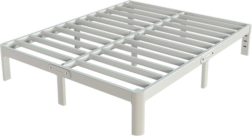KZZLOL White Full Size Bed Frame 12 Inch, Metal Platform Bed Frame Full No Box Spring Needed, DIY Headboard, Heavy Duty Steel Support 3500 LBS, Noiseless, Round Legs, Storage Space, Easy Assemblys