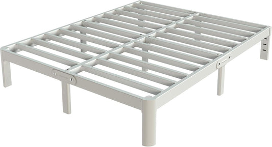KZZLOL White Full Size Bed Frame 12 Inch, Metal Platform Bed Frame Full No Box Spring Needed, DIY Headboard, Heavy Duty Steel Support 3500 LBS, Noiseless, Round Legs, Storage Space, Easy Assemblys
