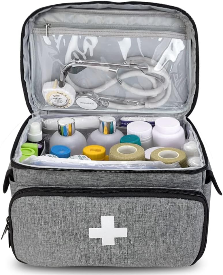 Medical Trauma Bag, Medical Equipment Bag Empty with Adjustable Divider, Nonslip Bottom, Removable Shoulder Strap, Water-Resistant Home Health Nurse Bag for Nurse, Physical Therapists, Gray