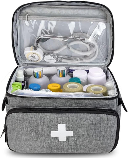 Medical Trauma Bag, Medical Equipment Bag Empty with Adjustable Divider, Nonslip Bottom, Removable Shoulder Strap, Water-Resistant Home Health Nurse Bag for Nurse, Physical Therapists, Gray