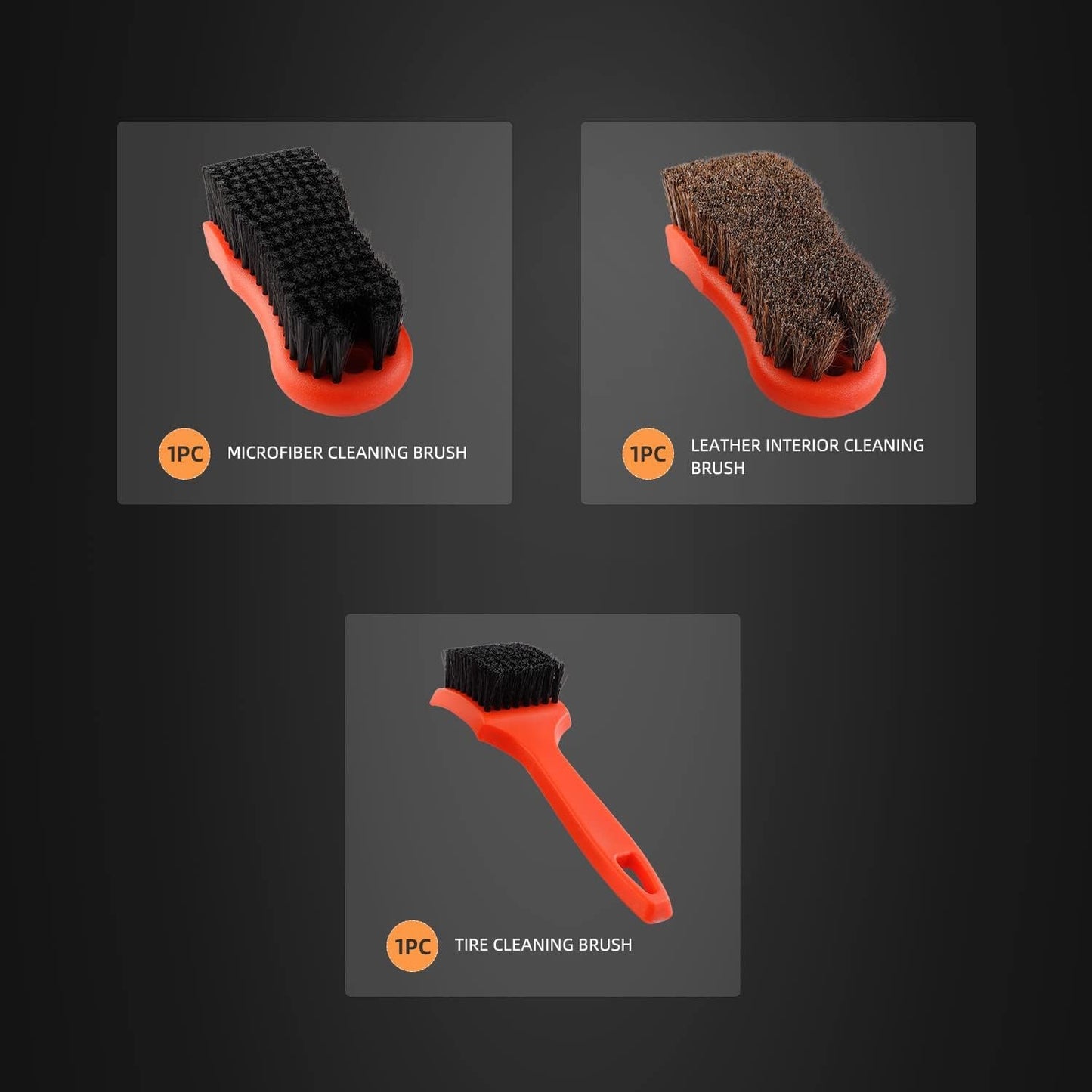 SPTA 3Pcs Car Detailing Brush Kit, Leather & Textile Interior Brush, Comfortable Grip and Scratch-Free Cleaning for Dashboard, Wheels, Seats, Foot Mats and Small Areas