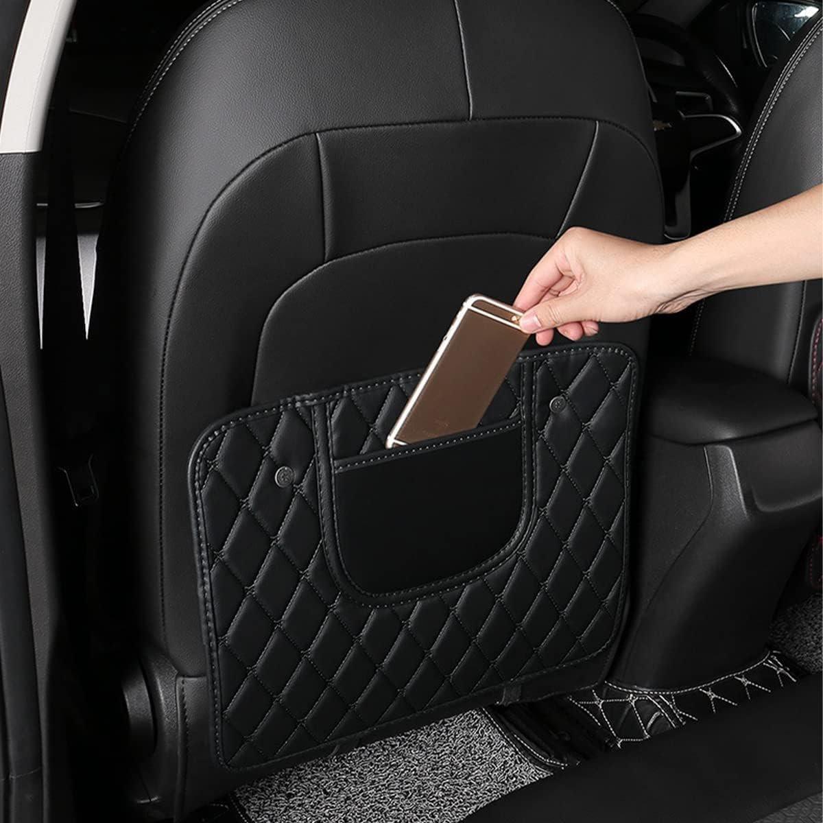 TSUGAMI 2PCS Car Kick Mats, PVC Backseat Protector Cover Pad with Storage Bag, Seat Pad Cover for Kids Feet, Waterproof Guard Prevent Dirt and Trampling, Auto Interior Accessories (Black)