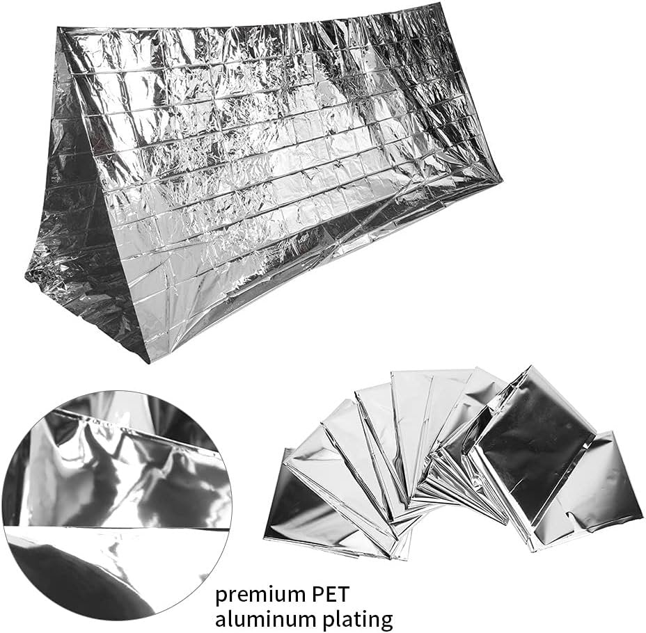 5PCS Outdoor Emergency Shelter Blanket Outdoor Reusable Emergency Blanket Survival Portable Tent for Outdoors, Hiking (Silver)