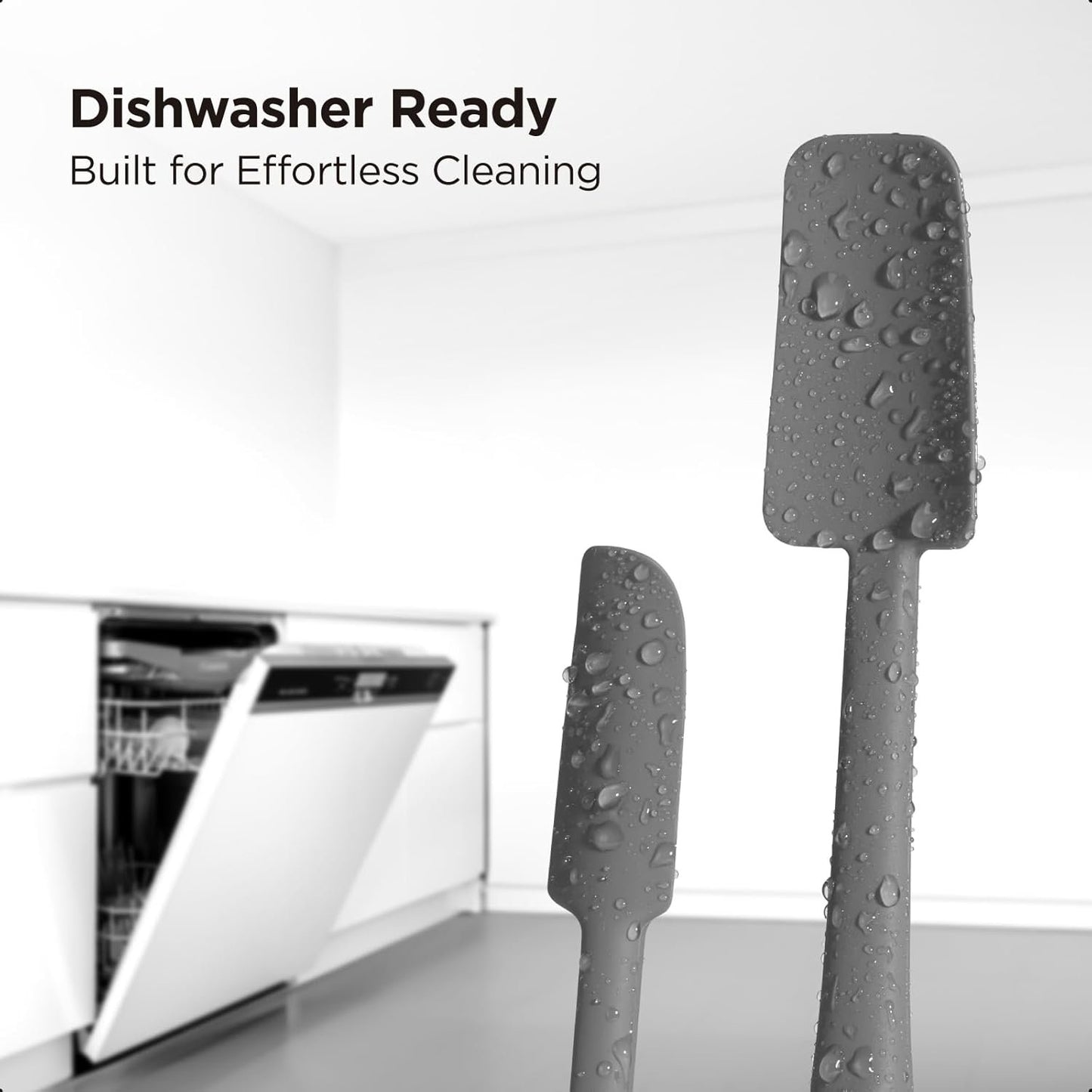 Kitchen Mama WaltzGrip Platinum Silicone Jar and Can Spatula Set: Heat-Resistant, Dishwasher Safe, Ergonomic Grip, Perfect for Mixing and Scraping, Nonstick Cookware (Metal Gray)