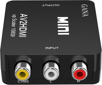 GANA RCA to HDMI, 1080P Mini RCA Composite CVBS AV to HDMI Video Audio Converter Adapter Supporting PAL/NTSC with USB Charge Cable for PC Laptop Xbox PS4 PS3 TV STB VHS VCR Camera DVD