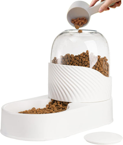 Hacaroa 2 Pack Automatic Cat Feeder and Water Dispenser, 2 L Gravity Pet Food Feeder and Waterer Set, Self Feeding Dog Bowl for Small Pets, Puppy, Kitten, 100% BPA-Free, Easily Clean, White