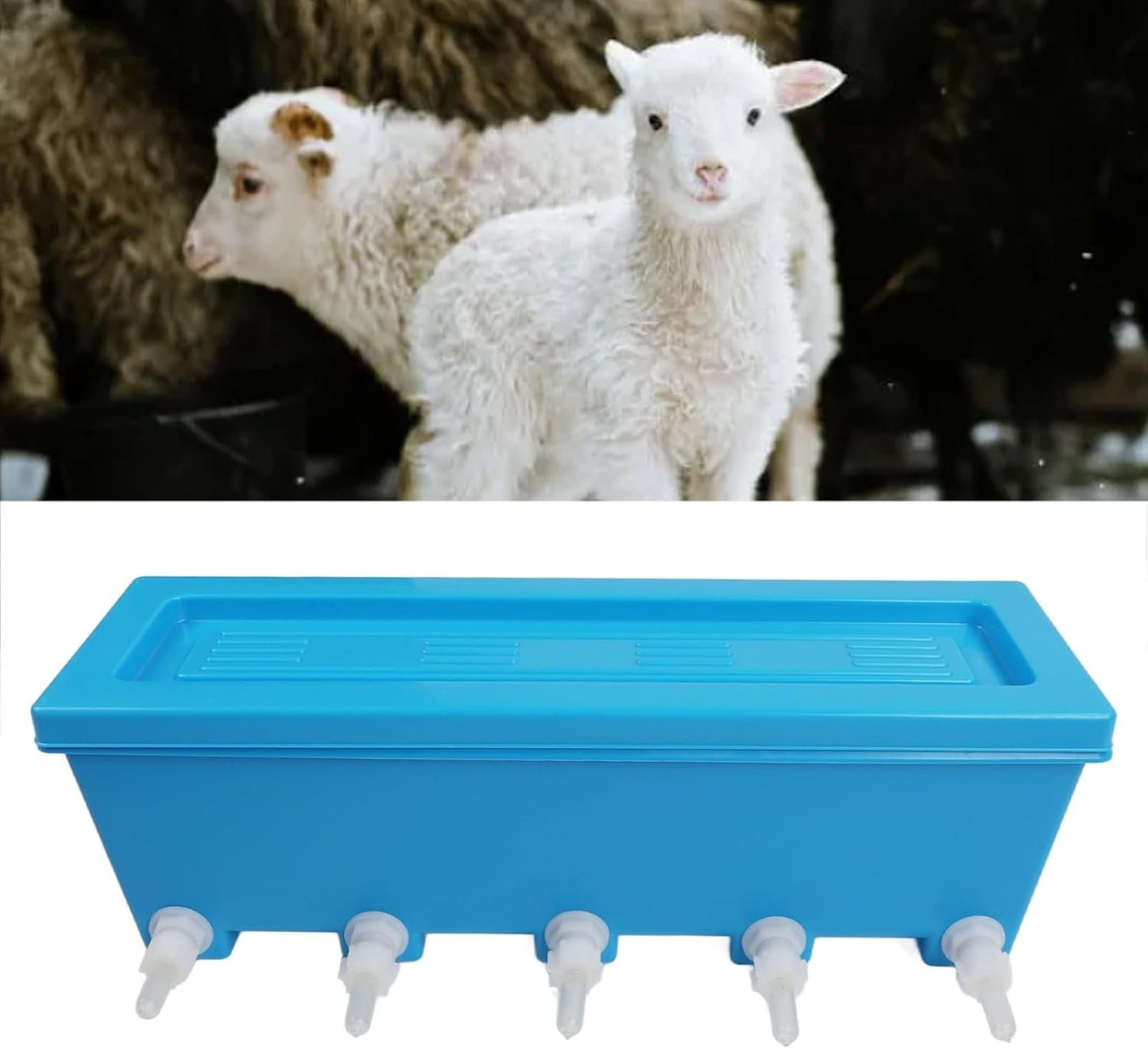 Silicone Lamb Drink Feeder, Farm Livestock Breeding Feeder, Vertical Type Calf Feeding Bottle with 5 Nipples Wall Mounted 8L Livestock Milk Feeding Bucket for Nursing Animal Lamb