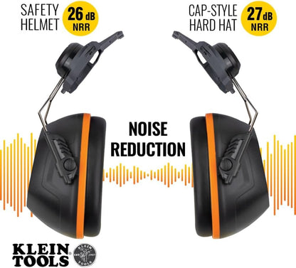 Klein Tools 60532 Ear Muffs with Cap and Safety Helmet Hard Hat Attachment, 26dB NRR for Construction, Manufacturing, Maintenance