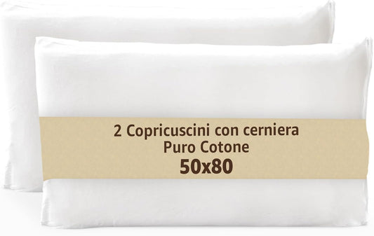 Sonit – Pure Cotton Bed Cushion Cover – Pillow Cases for Bed Cotton with Zip 2 Pieces – Pillow Case 50 x 80 cm – Breathable Cushion Cover for 4 Seasons