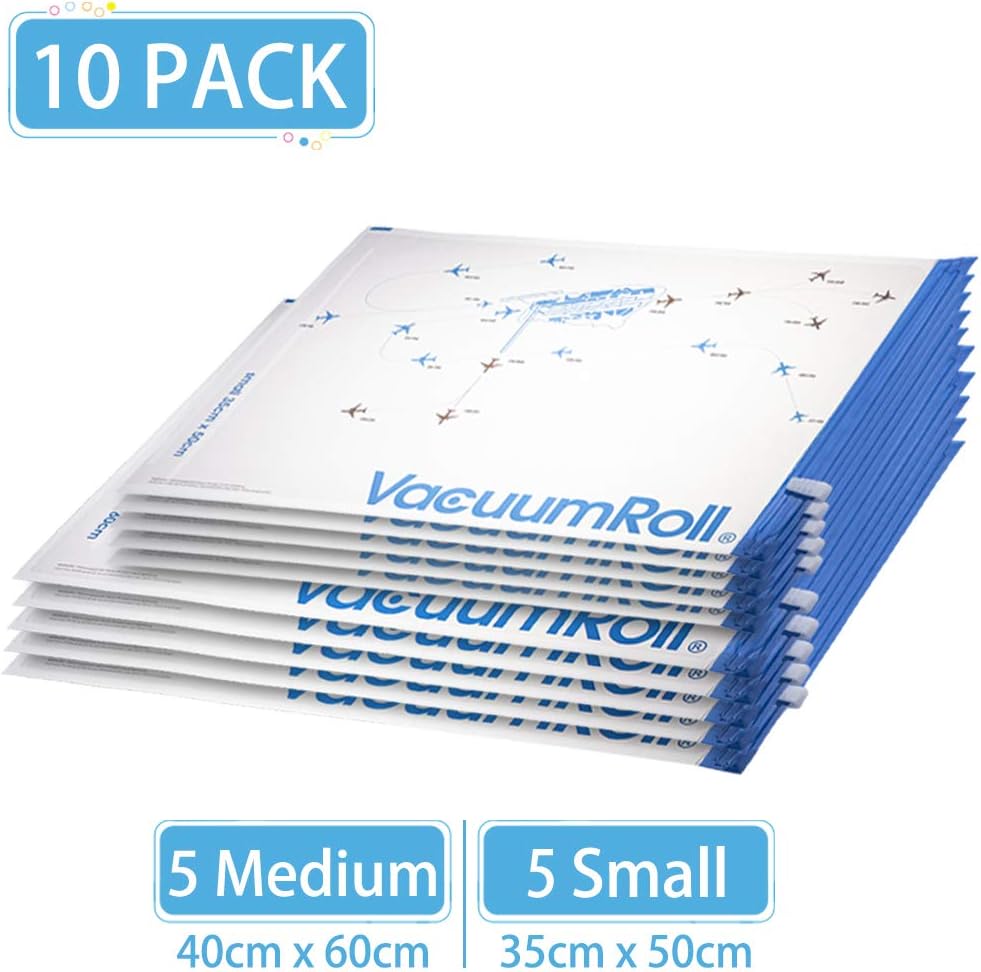 myHodo 10 Vacuum Bags for Clothes (5 60 x 40 cm, 5 50 x 35 cm), Space-Saving Bags and Vacuum Bags for Suitcase, Travel and Backpack, Reusable Bags, Transparent Resealable Bags