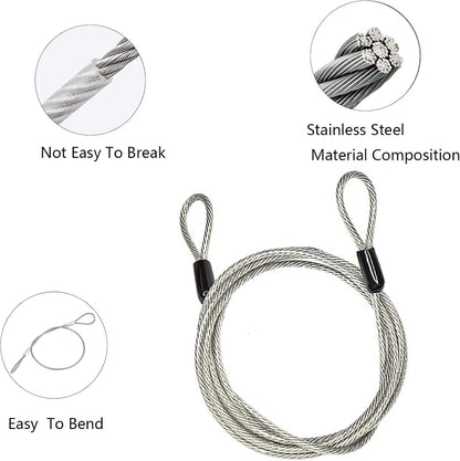 Bike Lock, Security Cable with Loops 6.56 Ft 2.5mm Dia, Braided Steel Coated Luggage Security Cable, Steel Cable with Loops for Luggage, Bike, Fences Etcï¼ˆSilverï¼‰