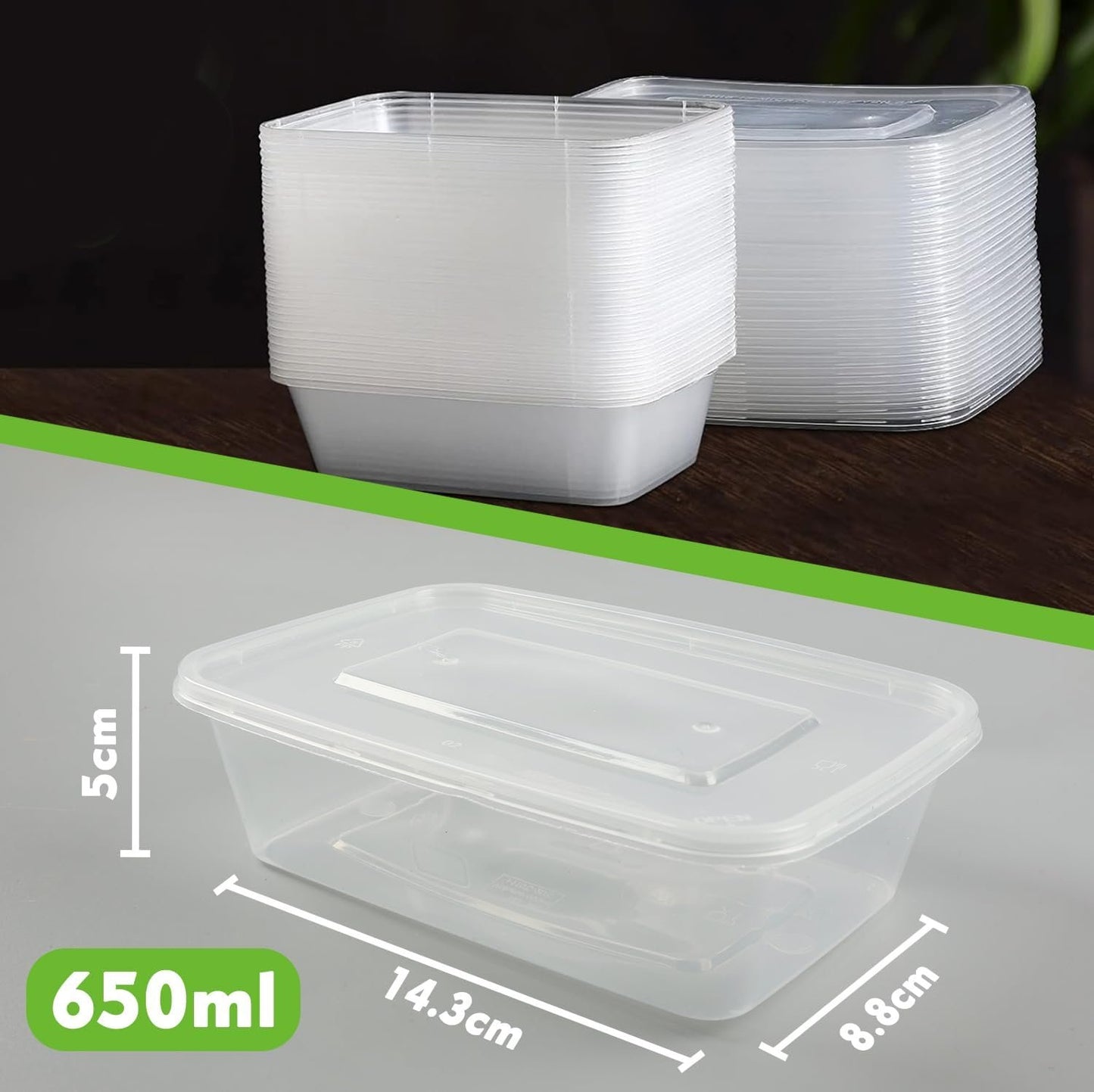 100 Pack Plastic Takeaway Food Containers Disposable with Lids 650mL - Microwave, Freezer & Dishwasher Safe - Reusable & Stackable Meal Prep Containers - Clear, BPA-Free Food Containers for Storage