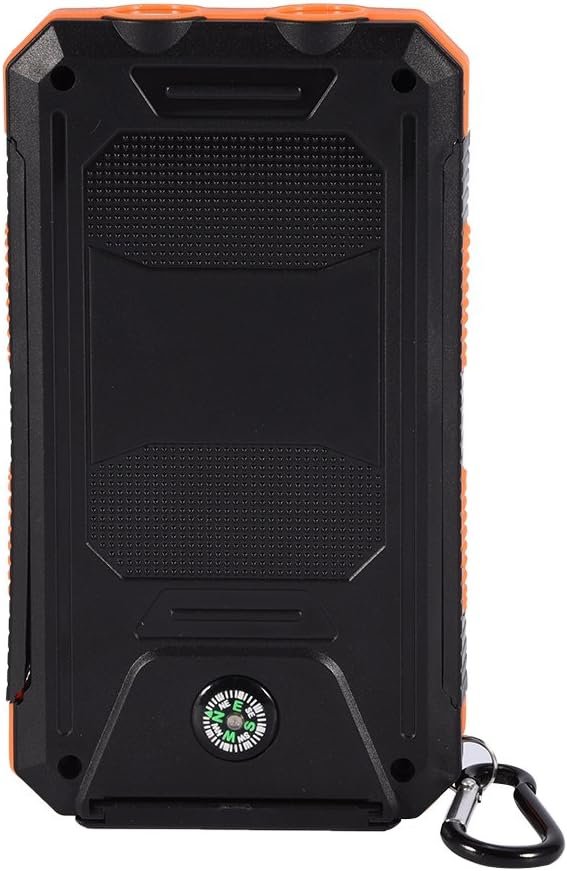 Solar Power Bank, Plastic + Silicone Material Long Use Time Charger Power Bank Great Workmanship with Compass for Travel for Outdoor Fast Charge for Sport(Black+Orange)