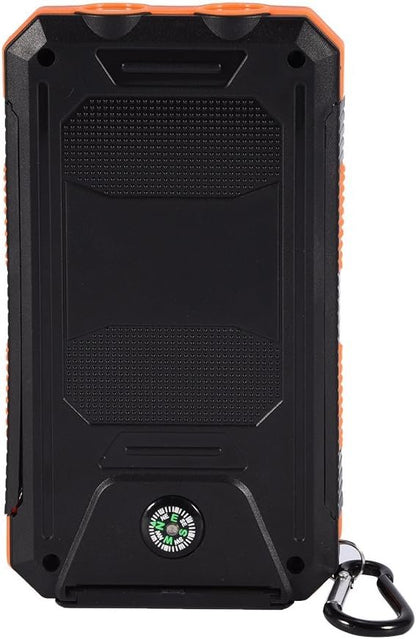 Solar Power Bank, Plastic + Silicone Material Long Use Time Charger Power Bank Great Workmanship with Compass for Travel for Outdoor Fast Charge for Sport(Black+Orange)