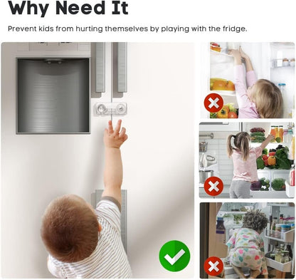 EUDEMON 2 Pack Childproof Refrigerator Lock, Baby Safety French Fridge Door Lock, Freezer Lock, Invisible Cabinet Cupboard Lock for Toddlers, Easy to Install, no Tools Need or Drill (Transparent)