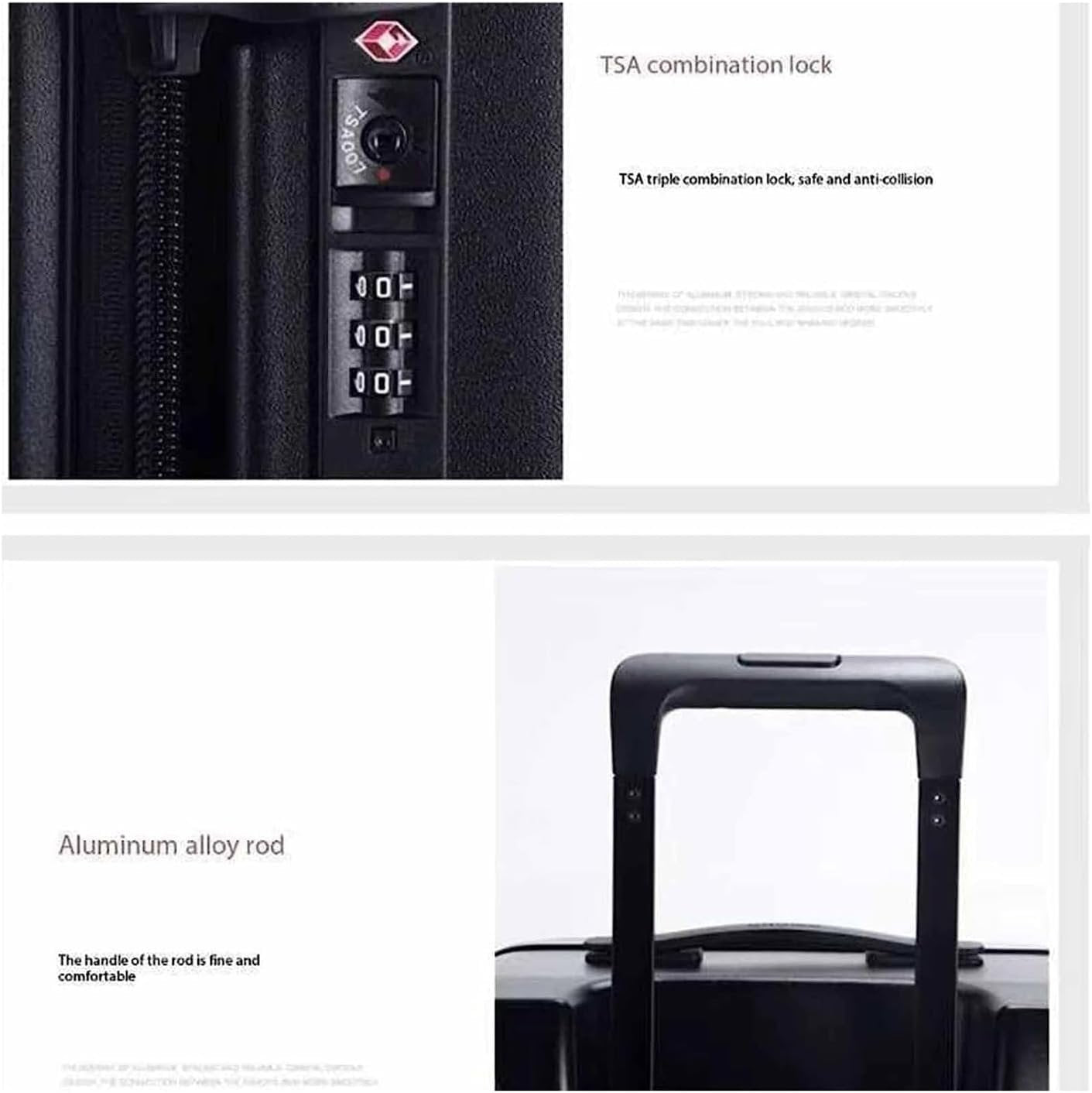 Suitcases Suitcases with Wheels Large-Capacity Aluminum Frame Luggage Security TSA Combination Lock Carry On Luggage Drop-Proof Suitcase Travel(Color:Black)