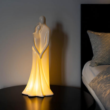 Porcelain Couple Sculpture Embracing Shape with Built-in LED Lights - Elegant Wedding/Anniversary/Engagement Gift, Romantic Home Decor, Couple Statue for Tabletop, Bedroom & Living Room Display
