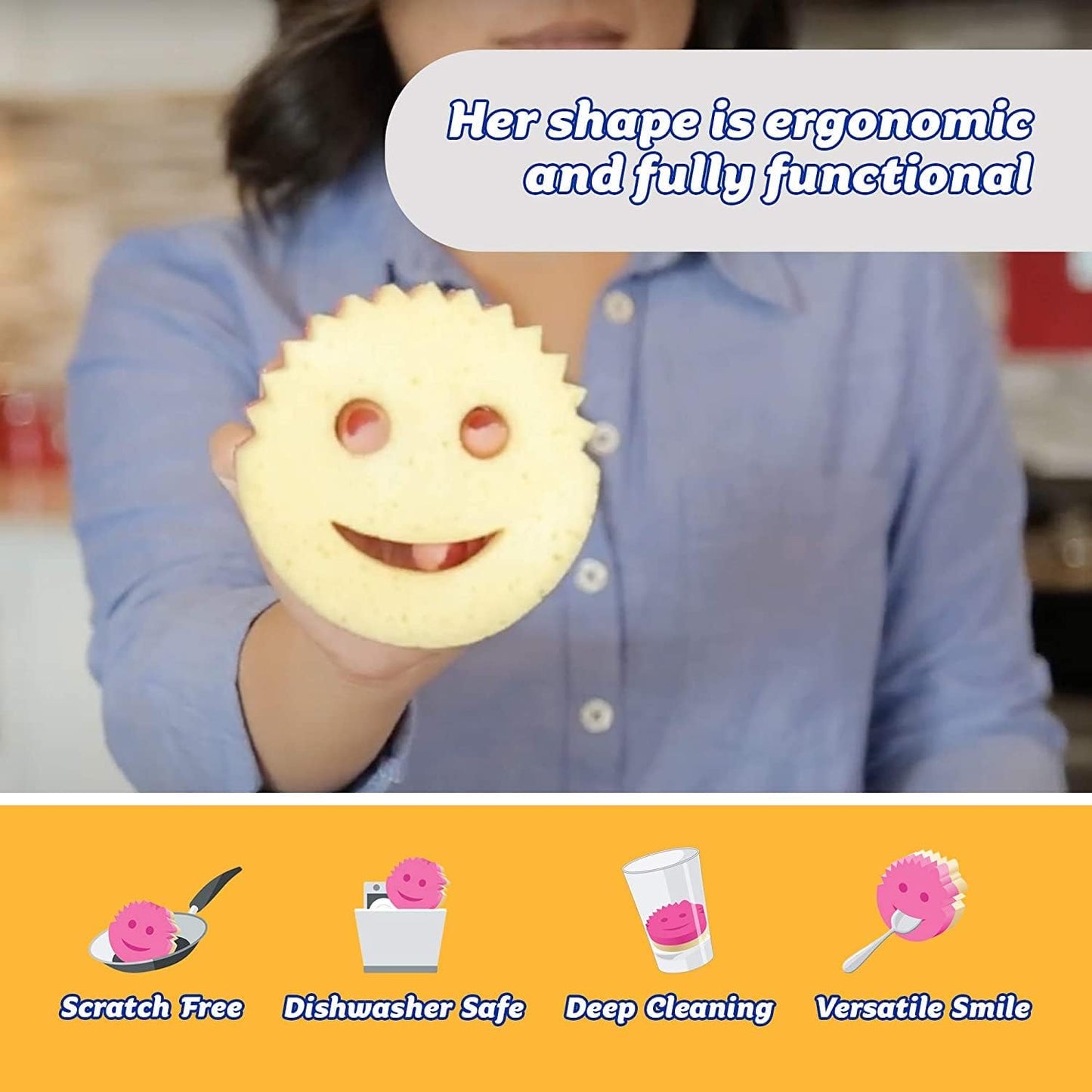 Scrub Mommy - Multipurpose Cleaning Scrubber and Sponge - Scrub Daddy on One Side for Scrubbing, Scrub Mommy on the Other for Mopping Up - Scratch Free, Odour Resistant, Ergonomic