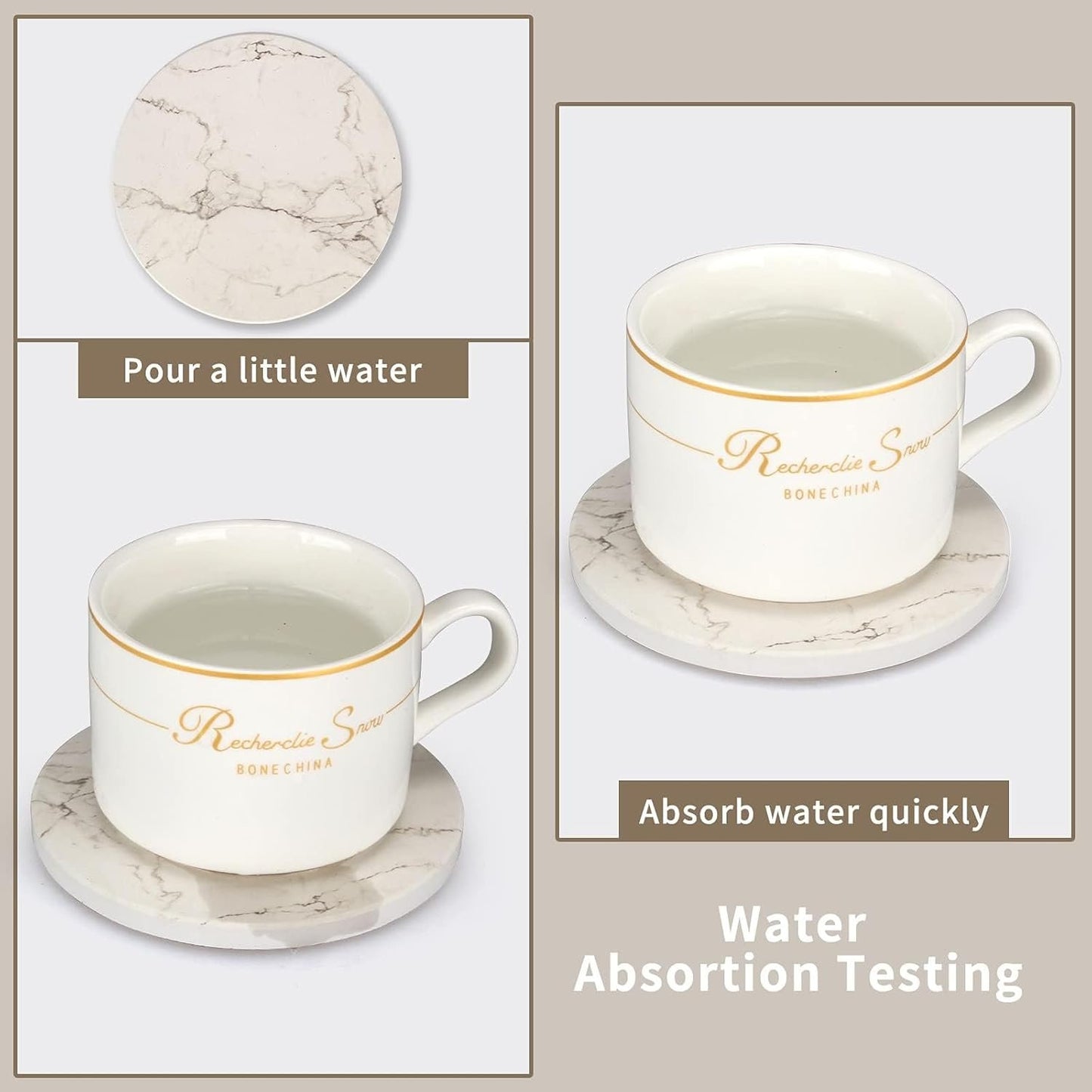 6 Pcs White Marble Coaster Set with Holder Best Absorbent Coasters Drink Coasters Ceramic Bar Coasters Cute Table Coasters Gift Cup Stone Coasters Modern Coasters