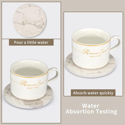 6 Pcs White Marble Coaster Set with Holder Best Absorbent Coasters Drink Coasters Ceramic Bar Coasters Cute Table Coasters Gift Cup Stone Coasters Modern Coasters