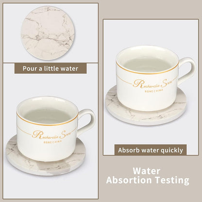 6 Pcs White Marble Coaster Set with Holder Best Absorbent Coasters Drink Stone Coasters Ceramic Wine Coasters Table Cup Coasters