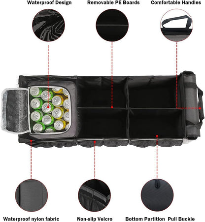 EAROND Car Trunk Organizer with Portable Leakproof Cooler Bag,Foldable Cover,Adjustable Securing Straps,Collapsible Trunk Organizer for Car,SUV,Truck and Other Vehicles(4-in-1 with Cooler)