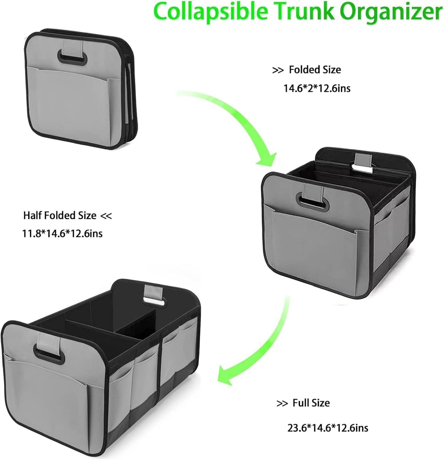 Car Trunk Organizer, Car Storage Box, Reinforced Handles, Collapsible Multi-Compartment, Foldable & Waterproof, 600D Oxford Polyester, Suitable for Any Car, SUV, Mini-Van